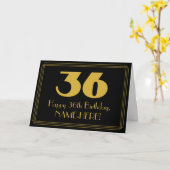 Carte 36e anniversaire : Art Déco Inspiré Look "36" & No (Fleur jaune)