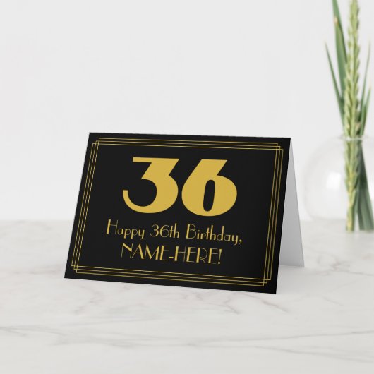 Carte 36e anniversaire : Art Déco Inspiré Look "36" & No (Devant)