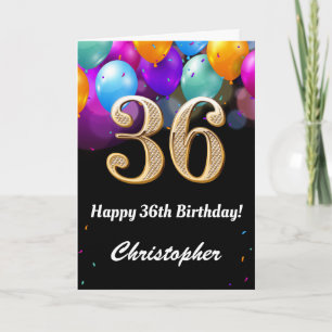 Carte 36e anniversaire Ballons noirs et dorés