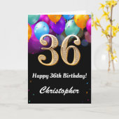 Carte 36e anniversaire Ballons noirs et dorés (Fleur jaune)