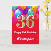 Carte 36e anniversaire Ballons rouges et dorés (Fleur jaune)