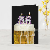 Carte 36e Anniversaire Bière en noir (Fleur jaune)