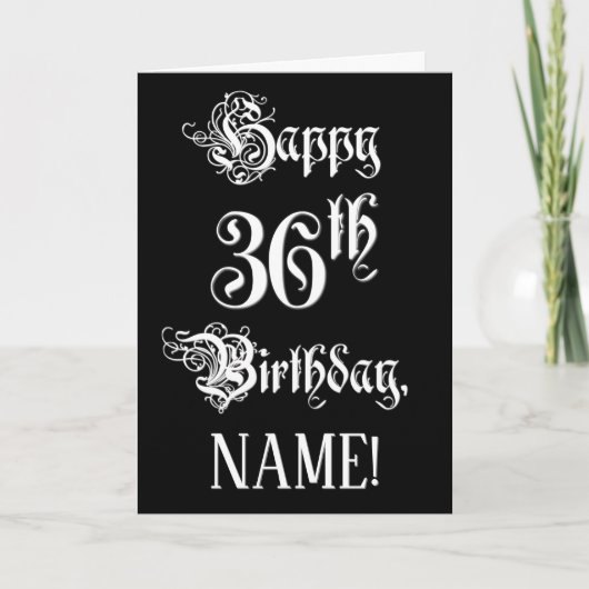 Carte 36e anniversaire : fantaisie, élégant script + Nom (Devant)