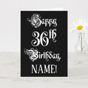 Carte 36e anniversaire : fantaisie, élégant script + Nom