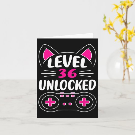 Carte 36e anniversaire fille Amoureux des chats jeu vidé (Fleur jaune)