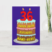 Carte 36e anniversaire : Fun Cake and Candles + Nom pers (Devant)