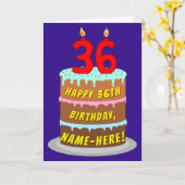 Carte 36e anniversaire : Fun Cake and Candles + Nom pers (Fleur jaune)