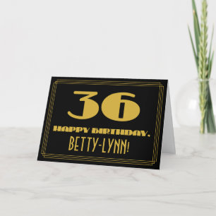 Carte 36e anniversaire : Nom + Art Déco Inspiré Look "36