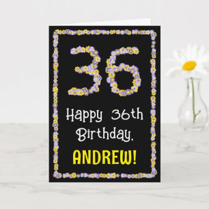 Carte 36e Anniversaire : Nombre de fleurs florales, nom 