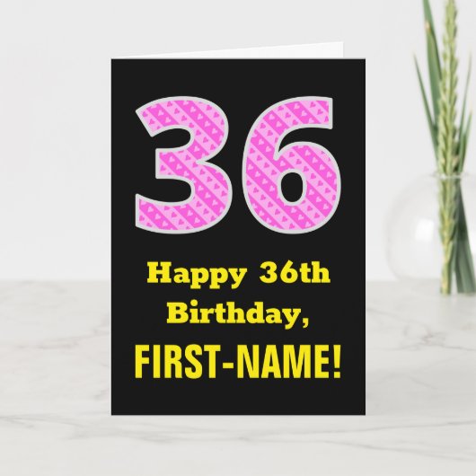Carte 36e anniversaire : Pink Stripes and Hearts "36" + (Devant)