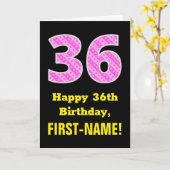 Carte 36e anniversaire : Pink Stripes and Hearts "36" + (Fleur jaune)