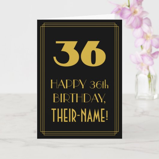 Carte 36e Anniversaire – Rétro, Style Art Déco "36" & No (Orchidée)