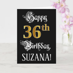Carte 36e anniversaire — Script fantaisie; look or Faux;