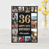 Carte 36e Joyeux anniversaire noir et or Collage photo (Fleur jaune)