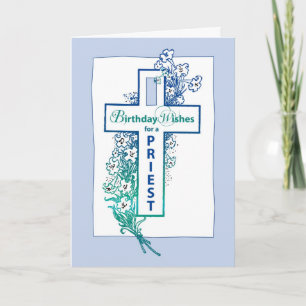 Carte 3772 Fleurs de croix d'anniversaire du prêtre