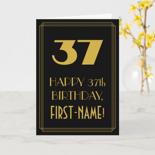 Carte 37e anniversaire - Art Déco Inspiré Look "37" & No (Fleur jaune)