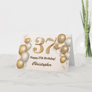 Carte 37e anniversaire Ballons d'or et Confetti Annivers