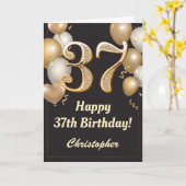 Carte 37e anniversaire Ballons Noir et Or Confetti (Fleur jaune)