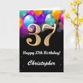 Carte 37e anniversaire Ballons noirs et dorés (Fleur jaune)