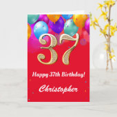 Carte 37e anniversaire Ballons rouges et dorés (Fleur jaune)