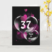 Carte 37e anniversaire Bulles cardiaques sur noir (Fleur jaune)