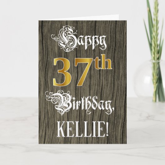 Carte 37e anniversaire : Faux Gold Look + Faux Wood Moti (Devant)