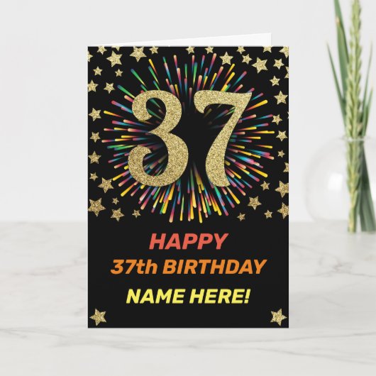 Carte 37e anniversaire Feu d'artifice Rainbow Gold Fun (Devant)