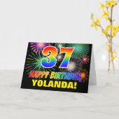 Carte 37e anniversaire : Gras, Amusants, Feu d'artifice, (Fleur jaune)