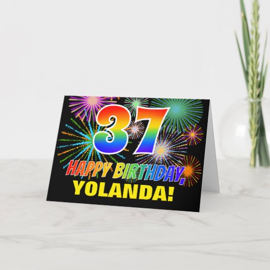 Carte 37e anniversaire : Gras, Amusants, Feu d'artifice, (Devant)
