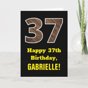 Carte 37e Anniversaire : Nom, Motif de Faux Grain de Boi