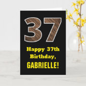 Carte 37e anniversaire : Nom, Motif Faux Wood Grain "37" (Fleur jaune)