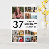 Carte 37e anniversaire Photo Collage 13 Photos Noir Blan (Fleur jaune)