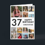 Carte 37e anniversaire Photo Collage 13 Photos Noir Blan<br><div class="desc">37th Happy Birthday Photo Collage 13 Photos Carte d'anniversaire noir et blanc pour n'importe quel âge. 1er 13ème 15ème 16ème 18ème 20ème 21ème 30ème 40ème 50ème 60ème 70ème 80ème 90ème 100ème, tout âge. Pour plus de personnalisation, cliquez sur le bouton "Customiser" et utilisez notre outil de conception pour modifier ce...</div>