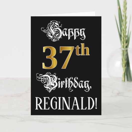 Carte 37e anniversaire — Script fantaisie; look or Faux; (Devant)