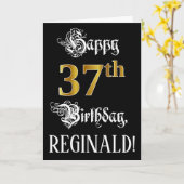 Carte 37e anniversaire — Script fantaisie; look or Faux; (Fleur jaune)