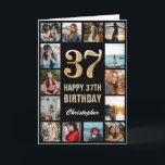 Carte 37e Joyeux anniversaire noir et or Collage photo<br><div class="desc">37th Happy Birthday Black and Gold Photo Collage Birthday Card. Pour plus de personnalisation,  cliquez sur le bouton "Customiser" et utilisez notre outil de conception pour modifier ce modèle.</div>