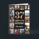 Carte 37e Joyeux anniversaire noir et or Collage photo<br><div class="desc">37th Happy Birthday Black and Gold Photo Collage Birthday Card. Pour plus de personnalisation,  cliquez sur le bouton "Customiser" et utilisez notre outil de conception pour modifier ce modèle.</div>