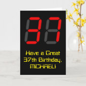 Carte 37ème anniversaire : Rouge Digital Clock Style "37 (Fleur jaune)