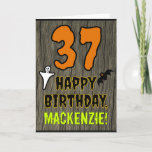 Carte 37th Birthday : Spooky Halloween Theme, Custom Nam<br><div class="desc">The front of this spooky and scary Halloween birthday théed greeting card design features a large number "37". It also features the message "HAPPY BIRTHDAY, " plus a custom name. There are also depictions of a ghost and a bat on the front. The inside features an editable birthday greeting message,...</div>