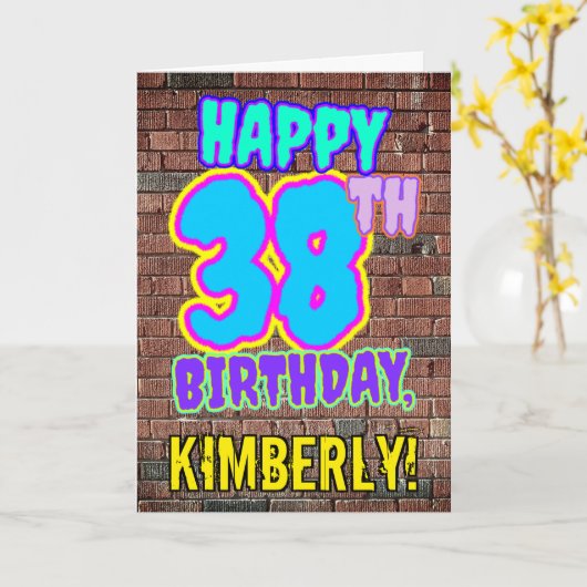 Carte 38e anniversaire - Amusant, Graffiti urbain inspir (Fleur jaune)