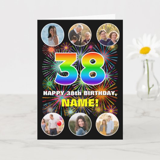 Carte 38e anniversaire : Arc en ciel amusant #, Nom pers (Petite plante)