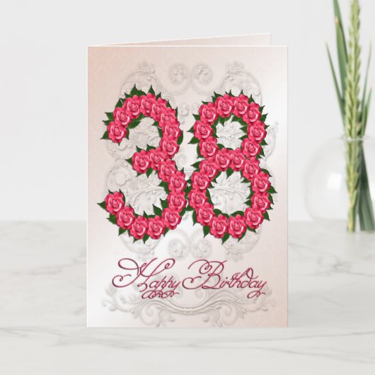 Carte 38e anniversaire avec roses et feuilles (Devant)