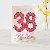 Carte 38e anniversaire avec roses et feuilles (Fleur jaune)