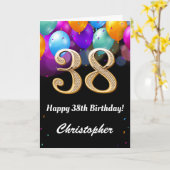 Carte 38e anniversaire Ballons noirs et dorés (Fleur jaune)