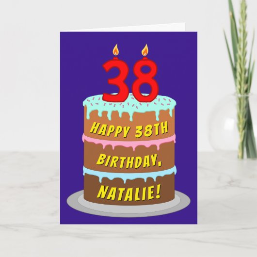 Carte 38e anniversaire : Fun Cake and Candles + Nom pers (Devant)