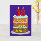 Carte 38e anniversaire : Fun Cake and Candles + Nom pers (Fleur jaune)