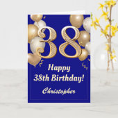 Carte 38e anniversaire Marine Bleu et Ballons d'or Confe (Fleur jaune)