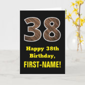 Carte 38e anniversaire : Nom, Motif Faux Wood Grain "38" (Fleur jaune)