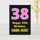 Carte 38e anniversaire : Pink Stripes and Hearts "38" +  (Fleur jaune)