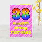 Carte 38e anniversaire : Pink Stripes & Hearts, Arc en c (Fleur jaune)